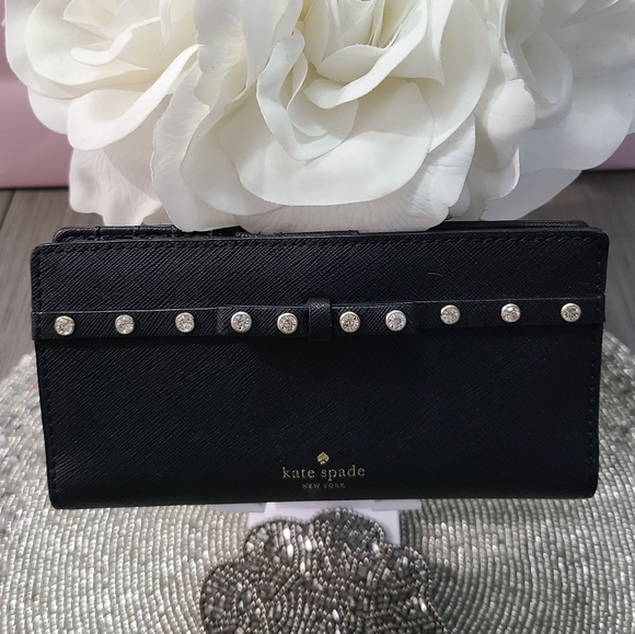 kate spade Handbags - Kate Spade Black Rhinestone Bow Wallet- Like New